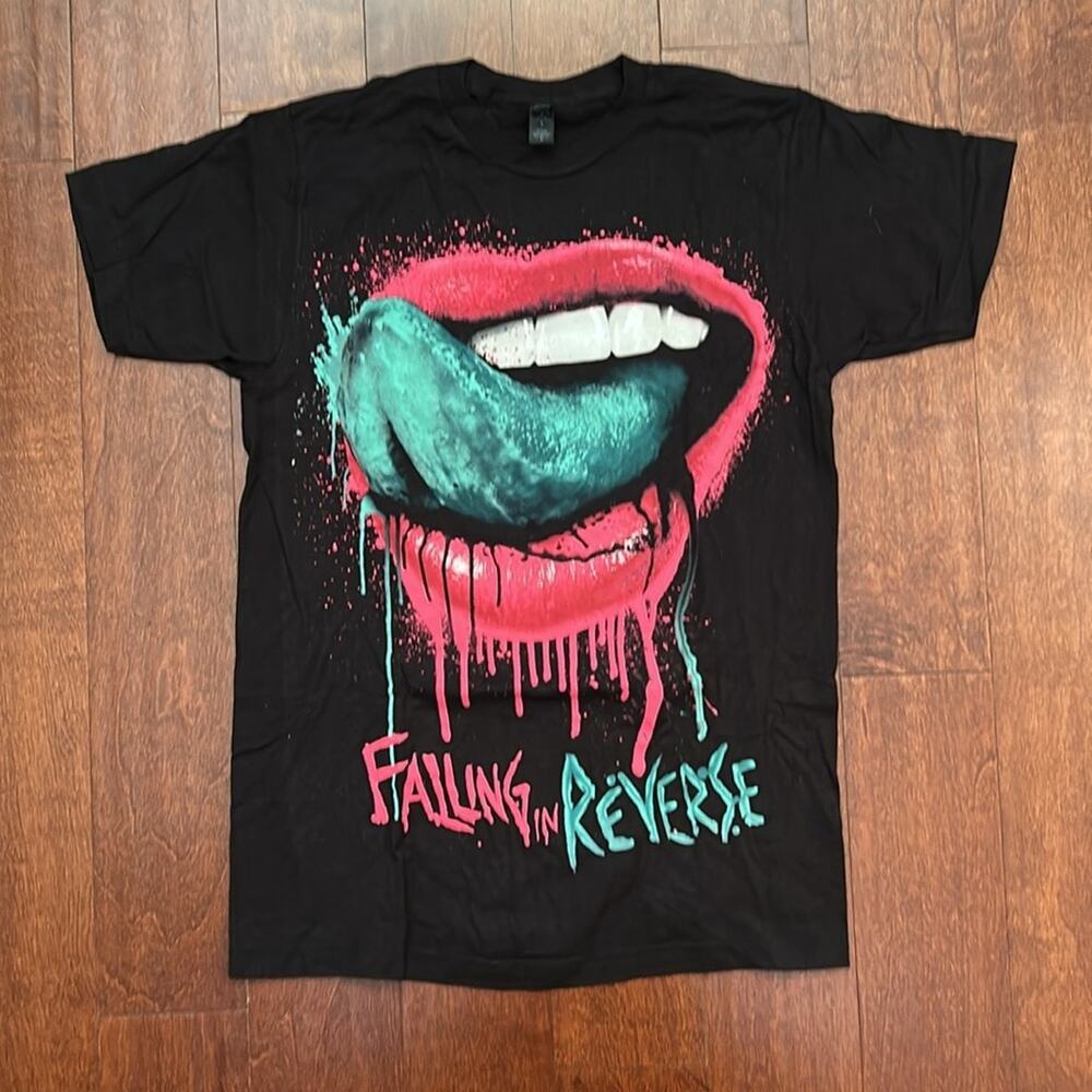 Falling in Reverse Graphic Band Tee with Dripping Lips Design, Size XL, NWOT